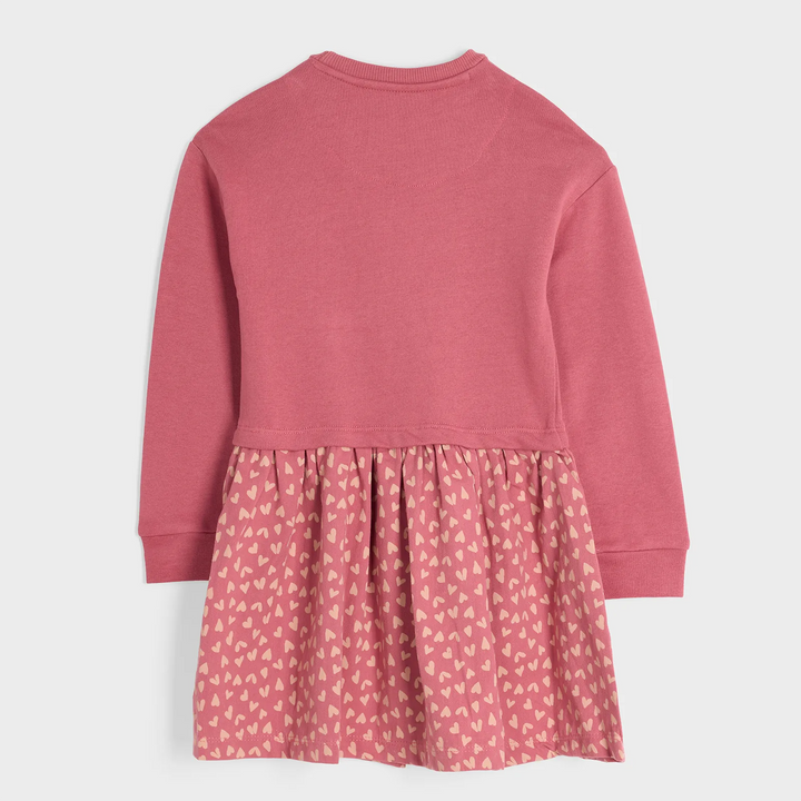Girls Button Pink Heart Long Sleeve Dress