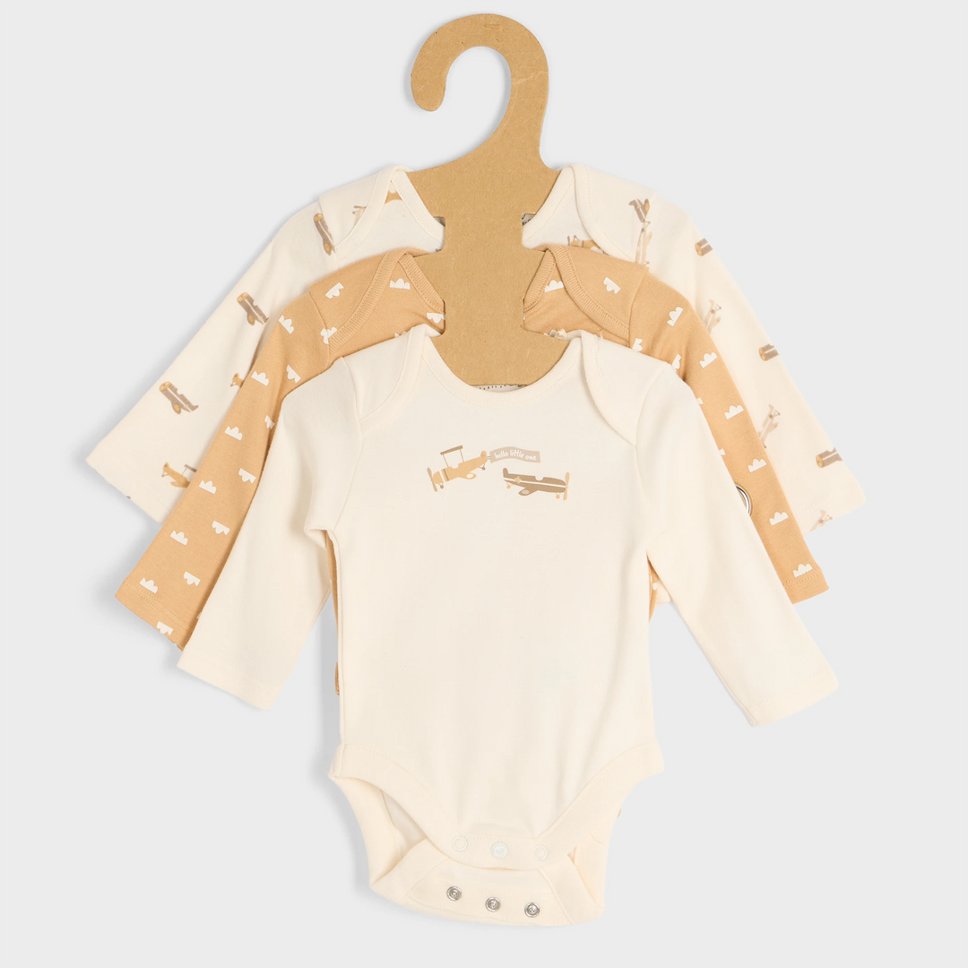 3pce Aeroplane Organic Baby Vests