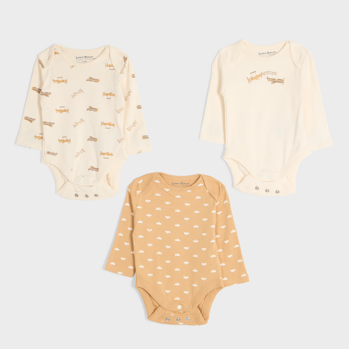 3pce Aeroplane Organic Baby Vests