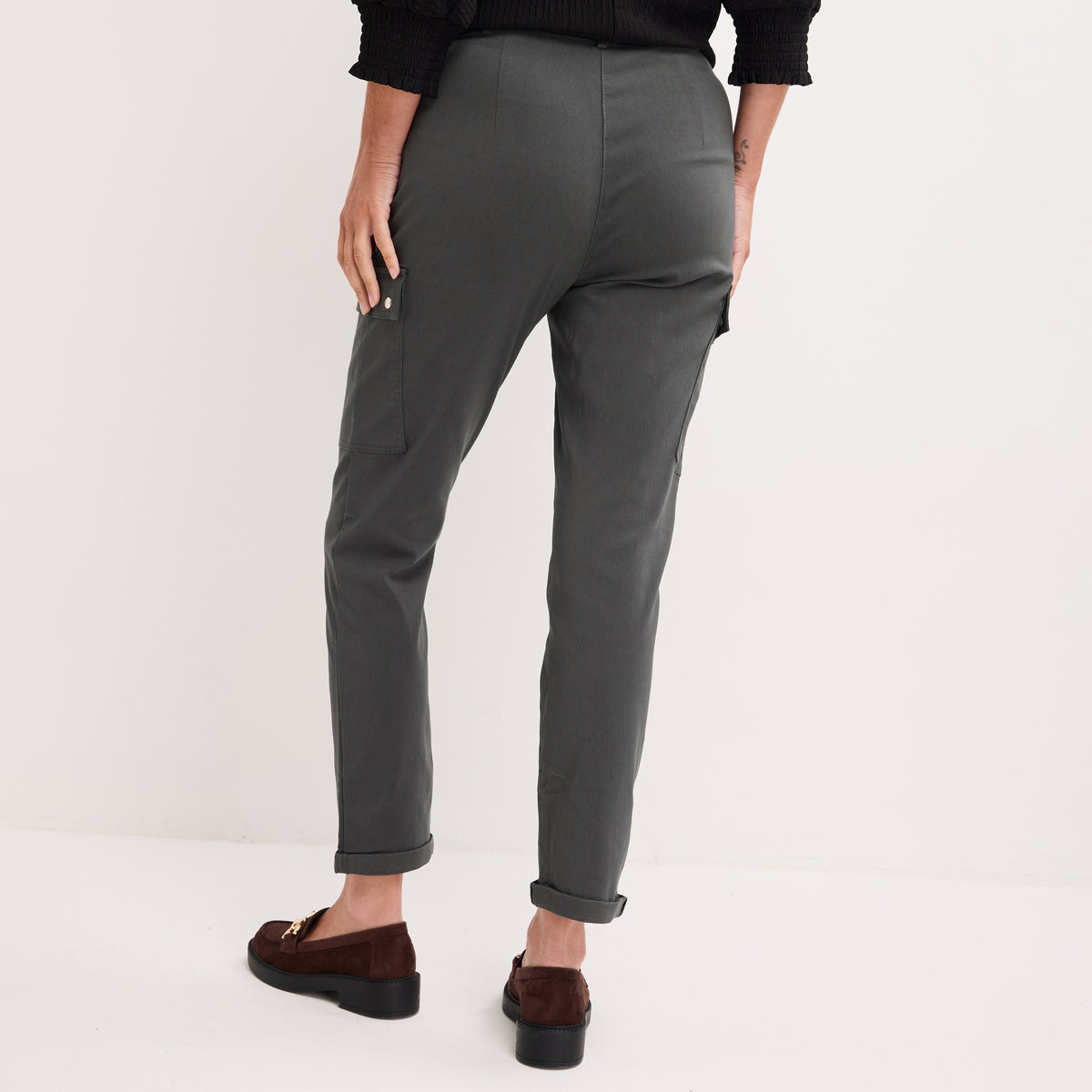 Ladies Dark Khaki Bengaline Combat Trouser