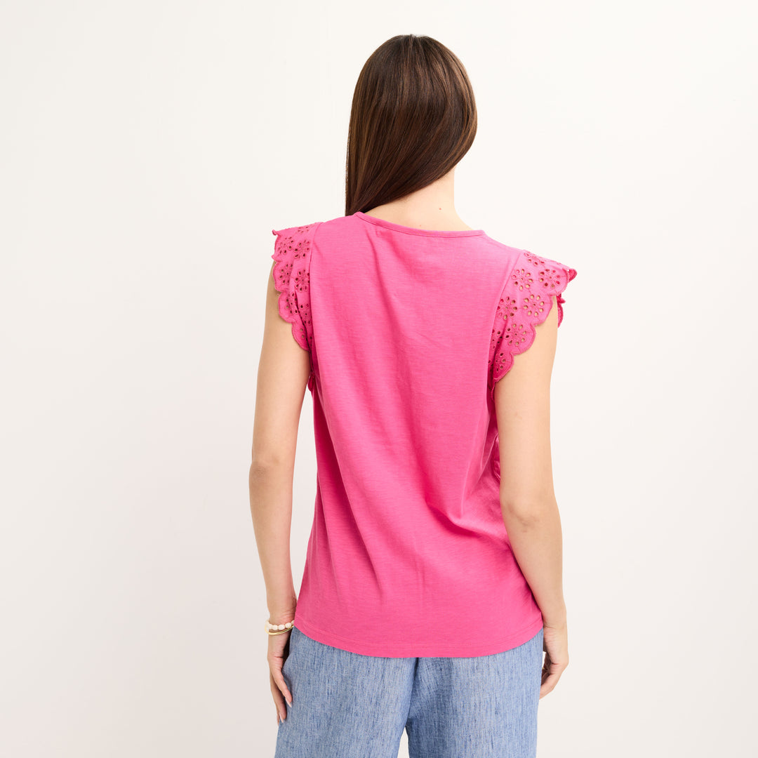 Ladies Pink Frill Sleeve Cotton Slub Tee