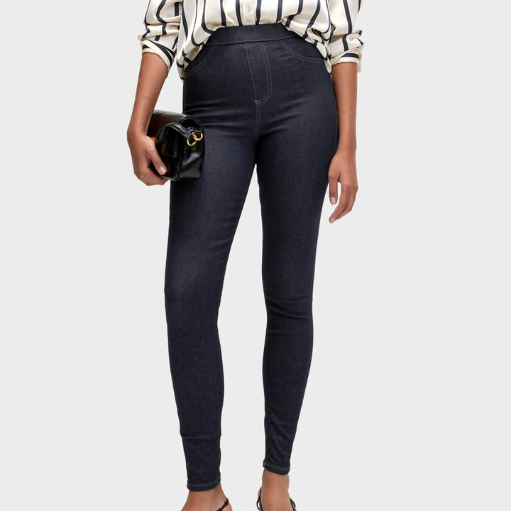 Ladies Dark Indigo Pull On High Waisted Jegging