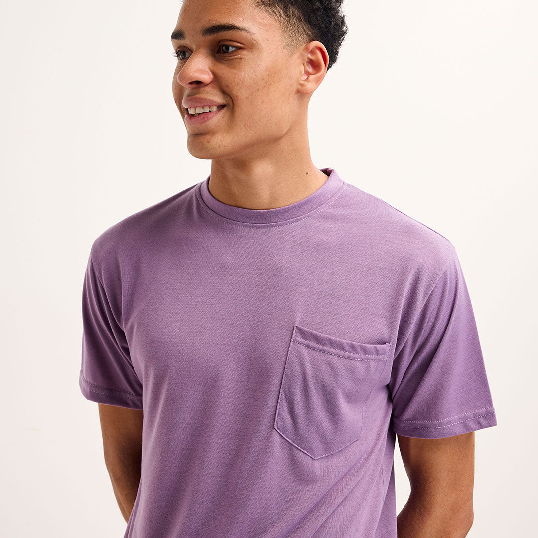 Mens Purple Crew Neck Pocket T-shirt