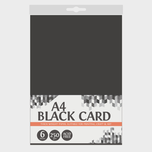 Black Card A4 250gsm 6 Sheets
