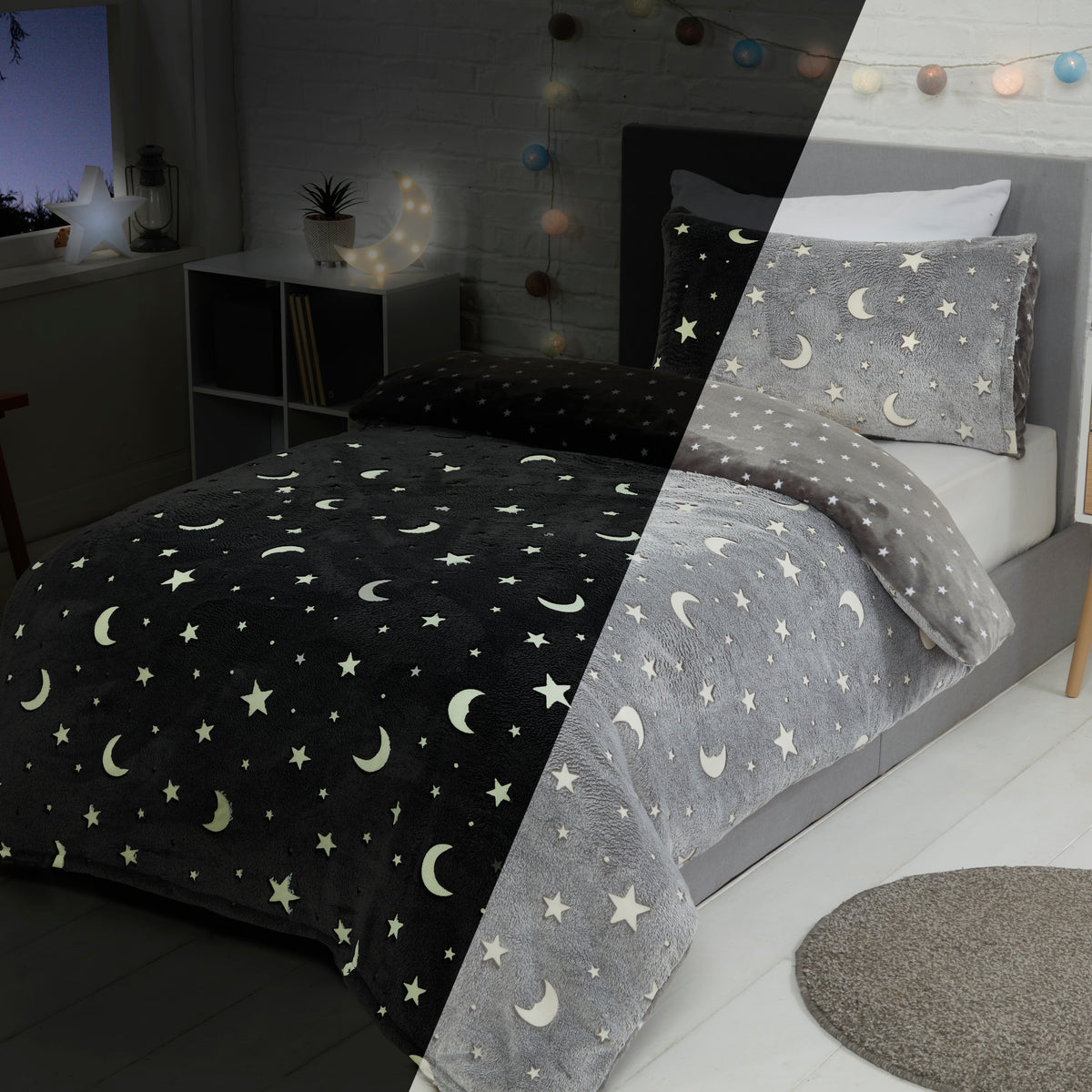 Sleepdown Glow In The Dark Moon Duvet Set