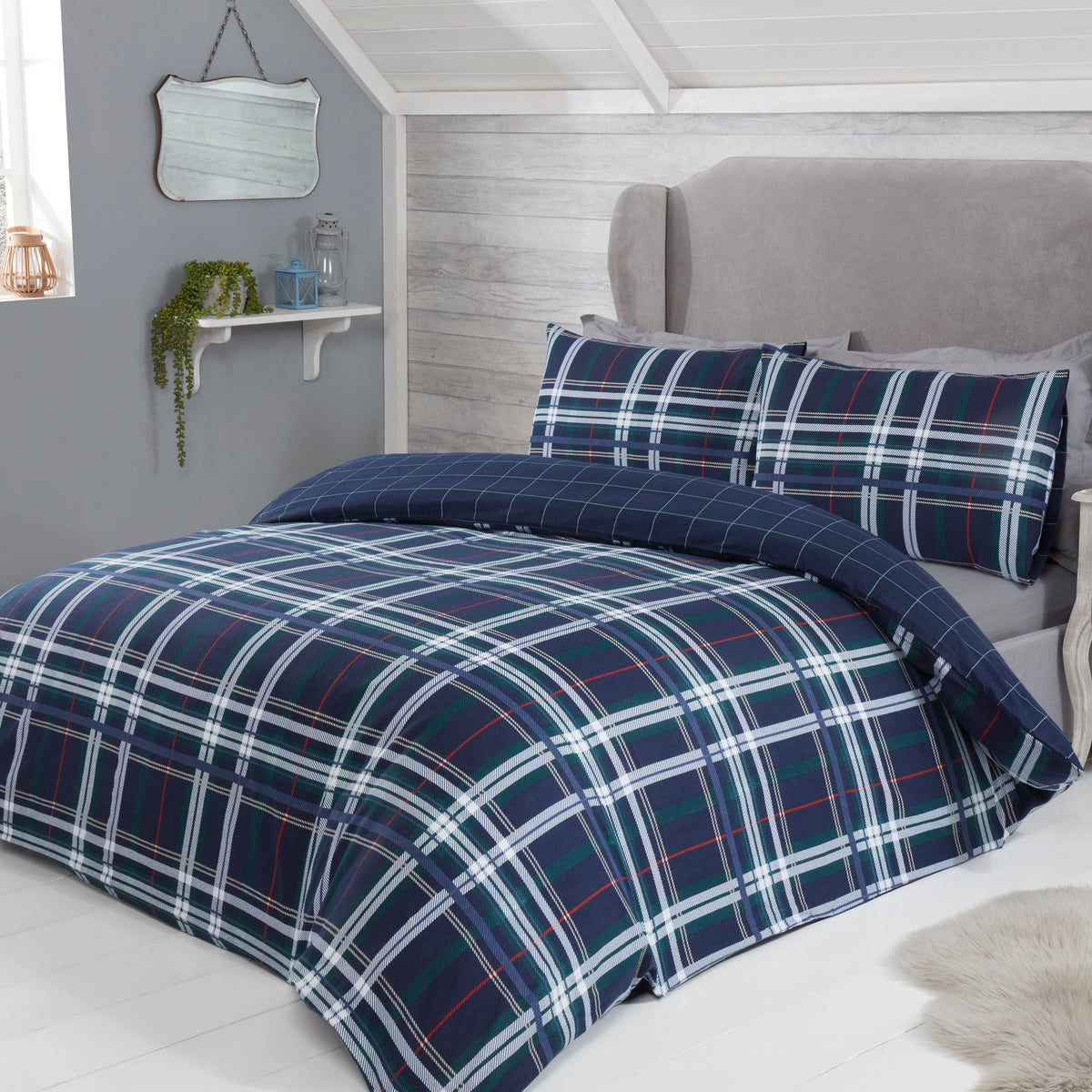 Sleepdown Tartan Check Navy Duvet Set