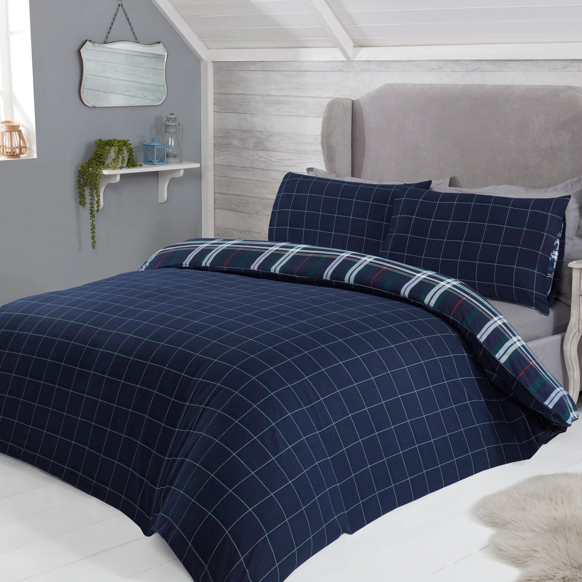 Sleepdown Tartan Check Navy Duvet Set