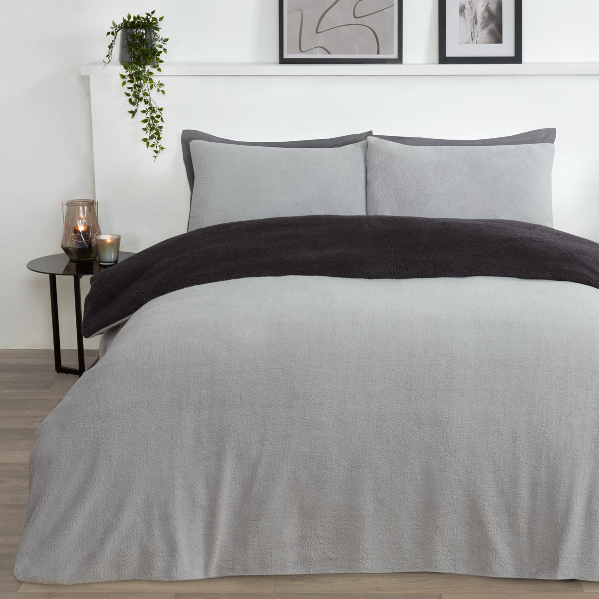 Sleepdown Grey Teddy Reversible Duvet Set