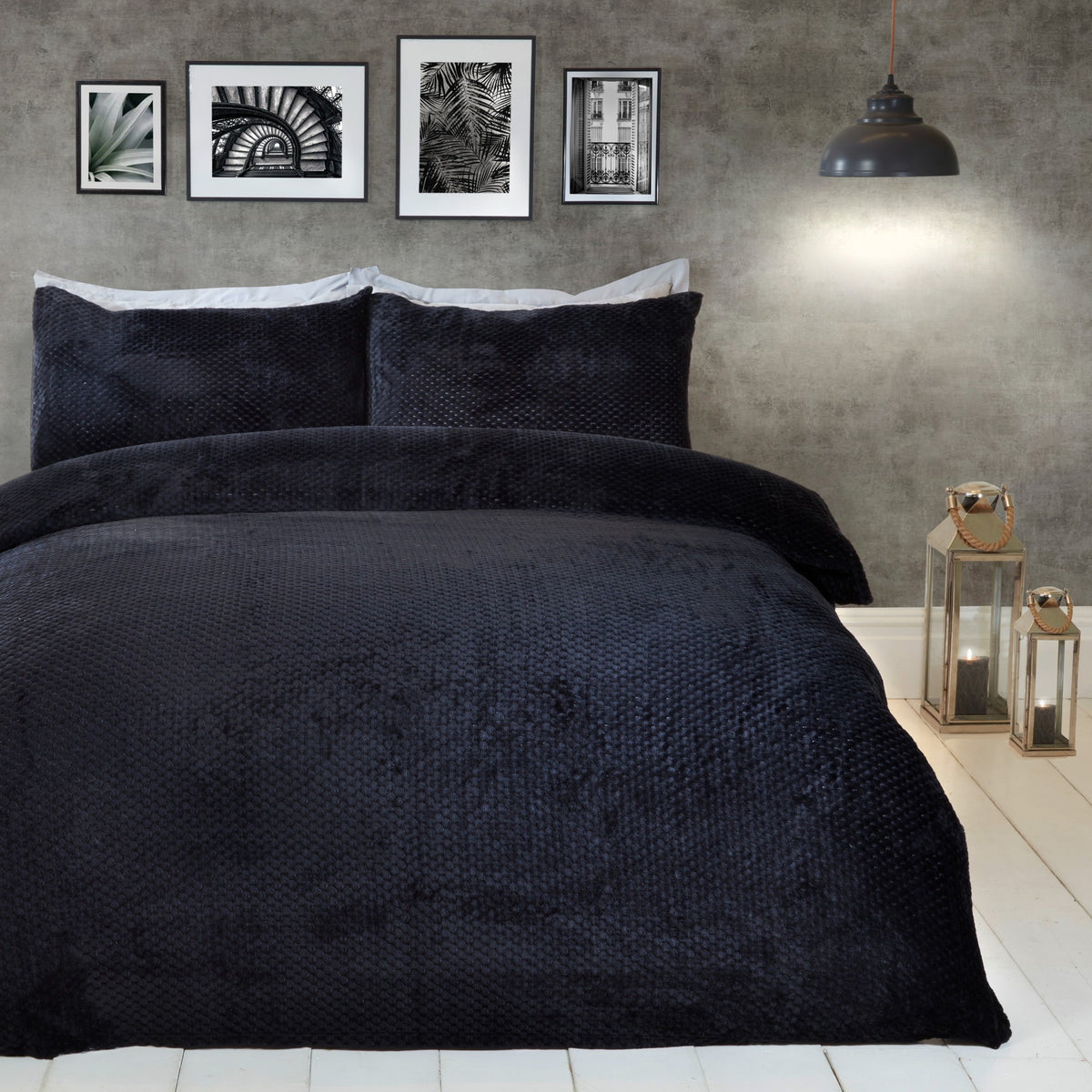 Sleepdown Waffle Teddy Fleece Black Duvet Set
