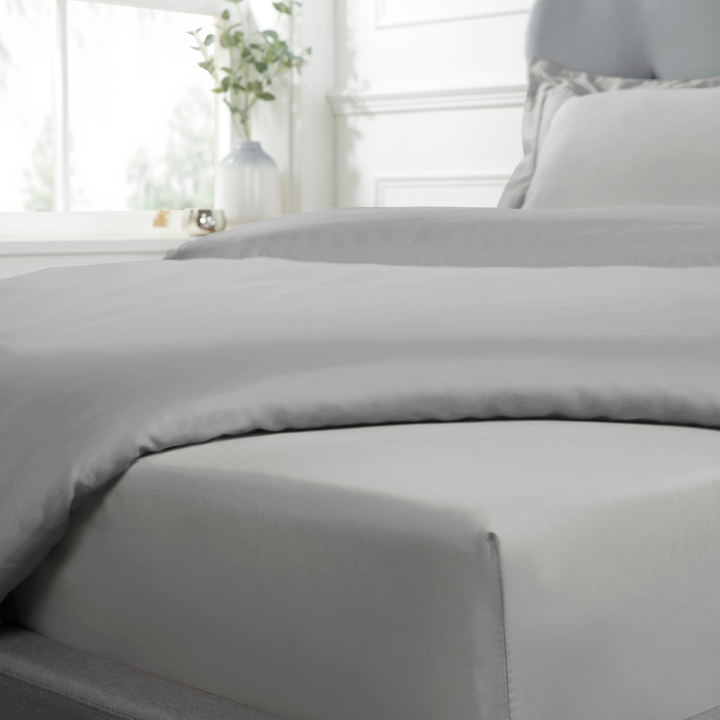 Sleepdown Luxury Cotton Sateen 300T Fitted Sheet - Silver