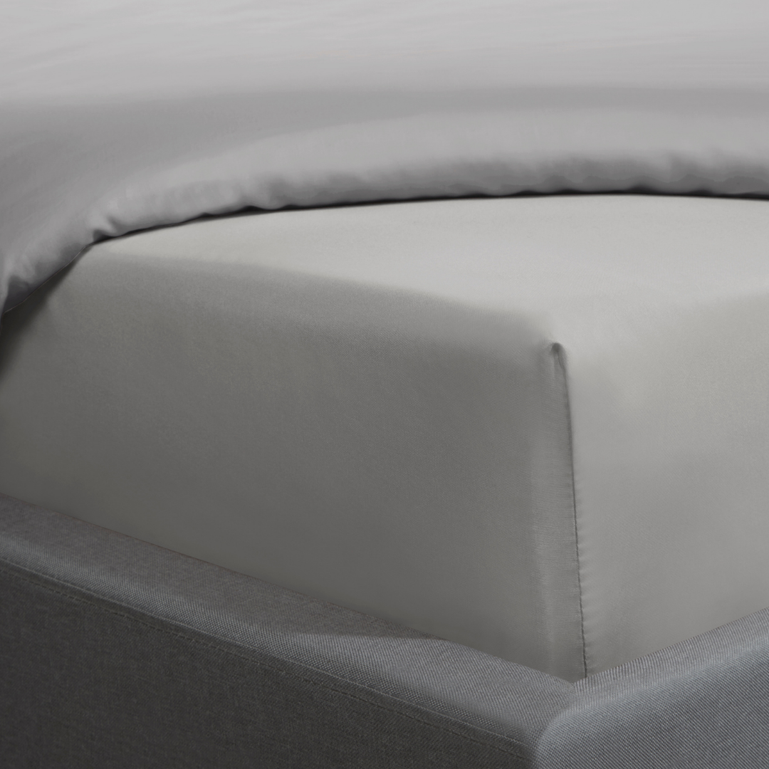 Sleepdown Luxury Cotton Sateen 300T Fitted Sheet - Silver