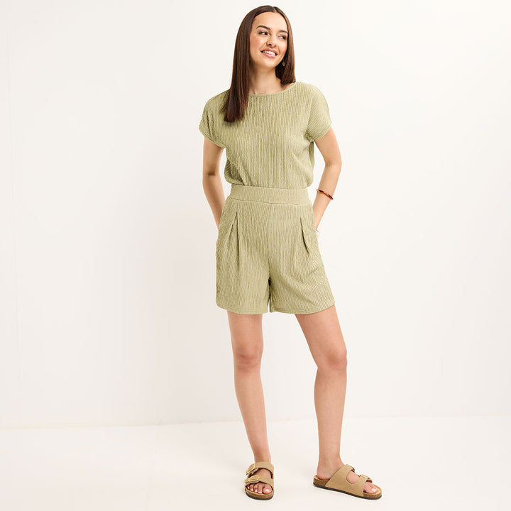 Ladies Khaki Plisse Shorts