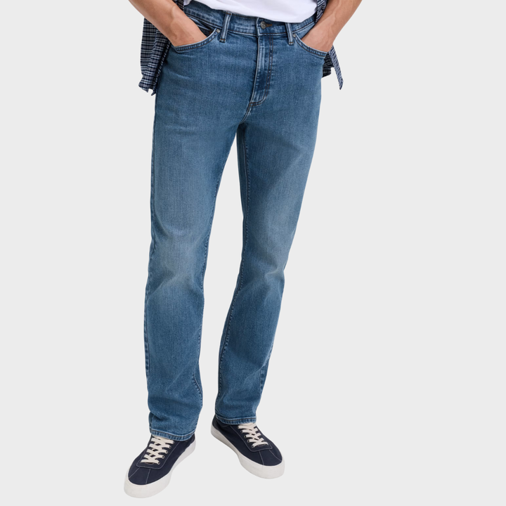 Mens Straight Fit Stretch Jeans Denim Blue