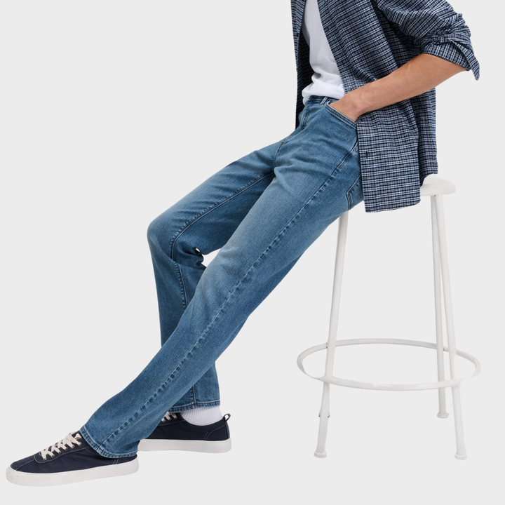 Mens Straight Fit Stretch Jeans Denim Blue