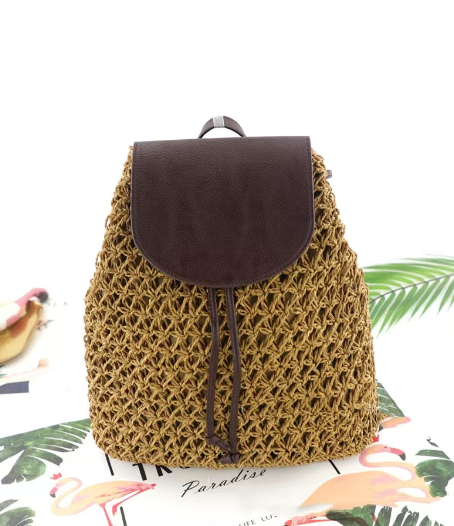 Tan Woven Straw Shoulder Bag