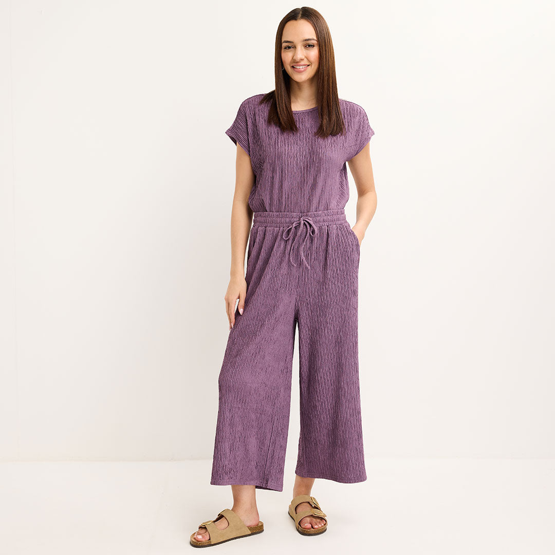 Ladies Mauve Cropped Plisse Pants
