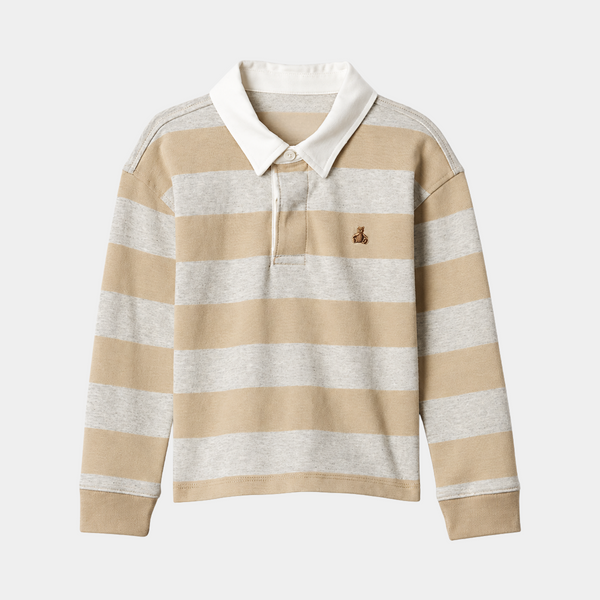 Boys Beige Striped Collar Polo