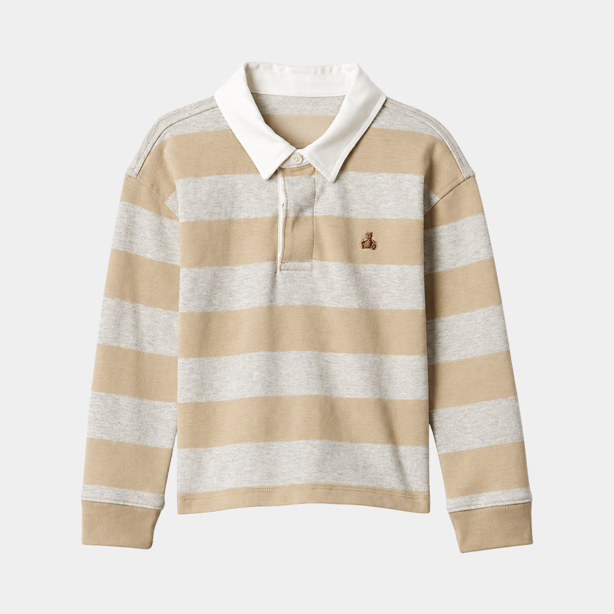Boys Beige Striped Collar Polo