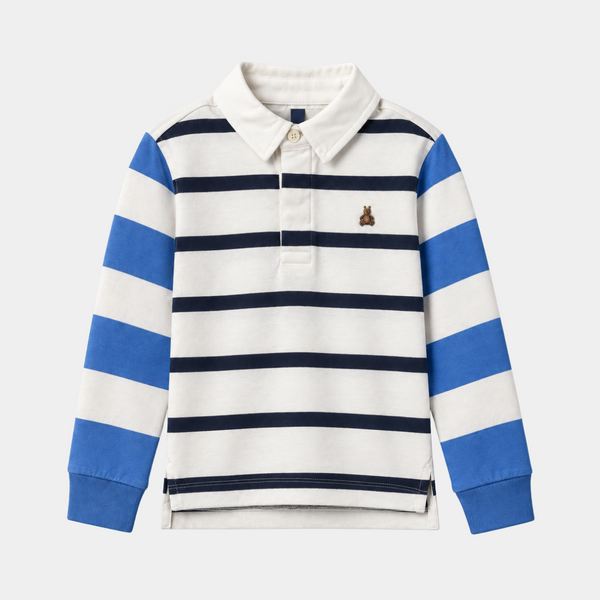 Boys Blue Striped Collar Polo