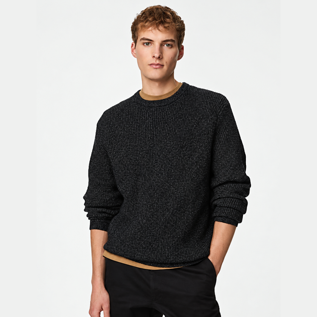 Mens Crew Neck Marled Jumper