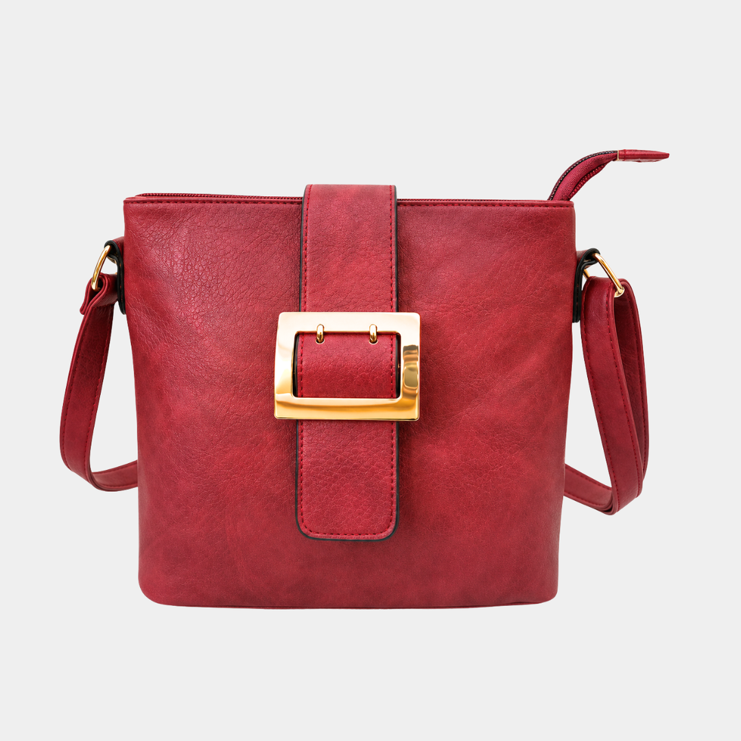Burgundy Buckle Detail Shoulder Bag