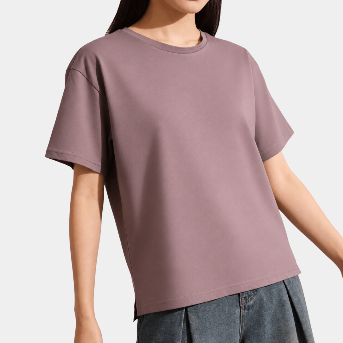 Ladies Brown Crew Neck T-shirt