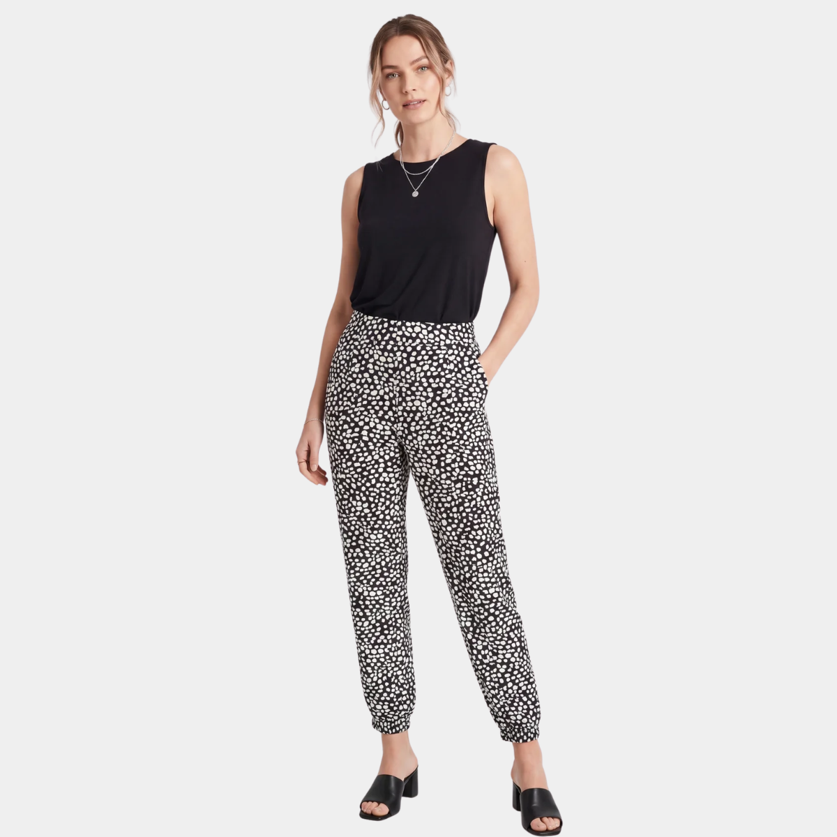 Ladies Black Pebble Printed Trousers