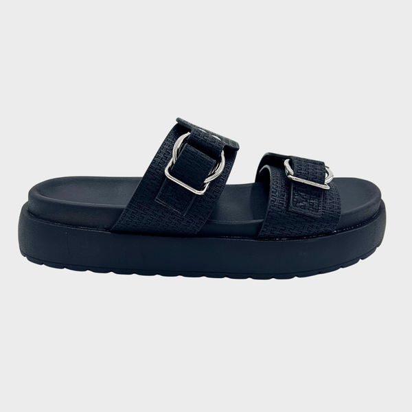 Ladies Black Buckle Trim Slider