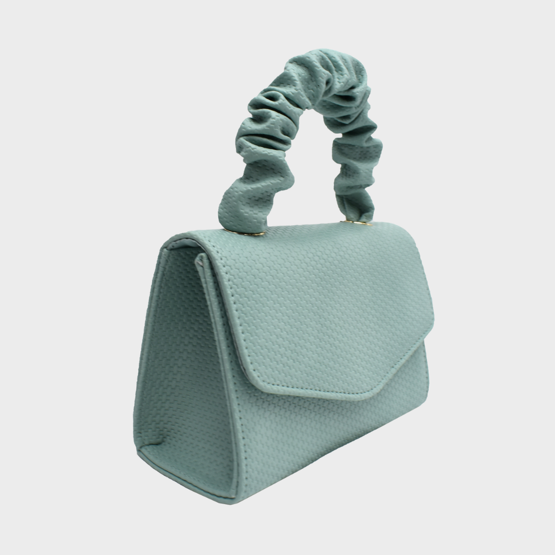 Light Blue Ruched Handle Small Evening Bag