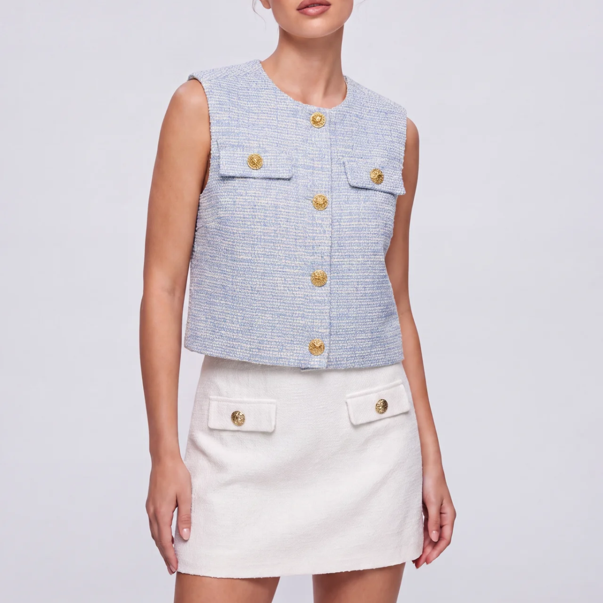 Ladies Blue Boucle Waistcoat