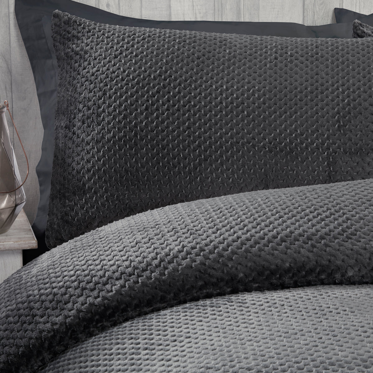 Sleepdown Waffle Teddy Fleece Grey Duvet Set