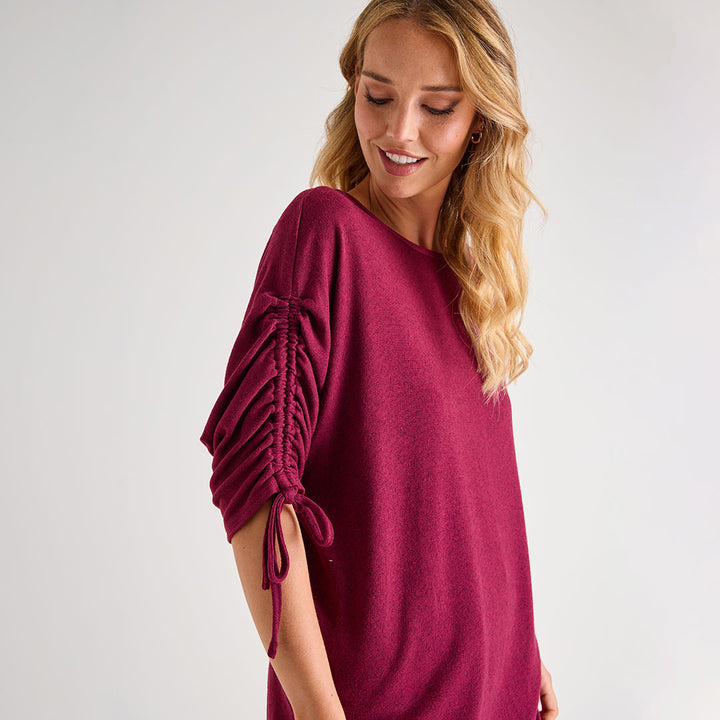 Ladies Ruched Sleeve Batwing Top