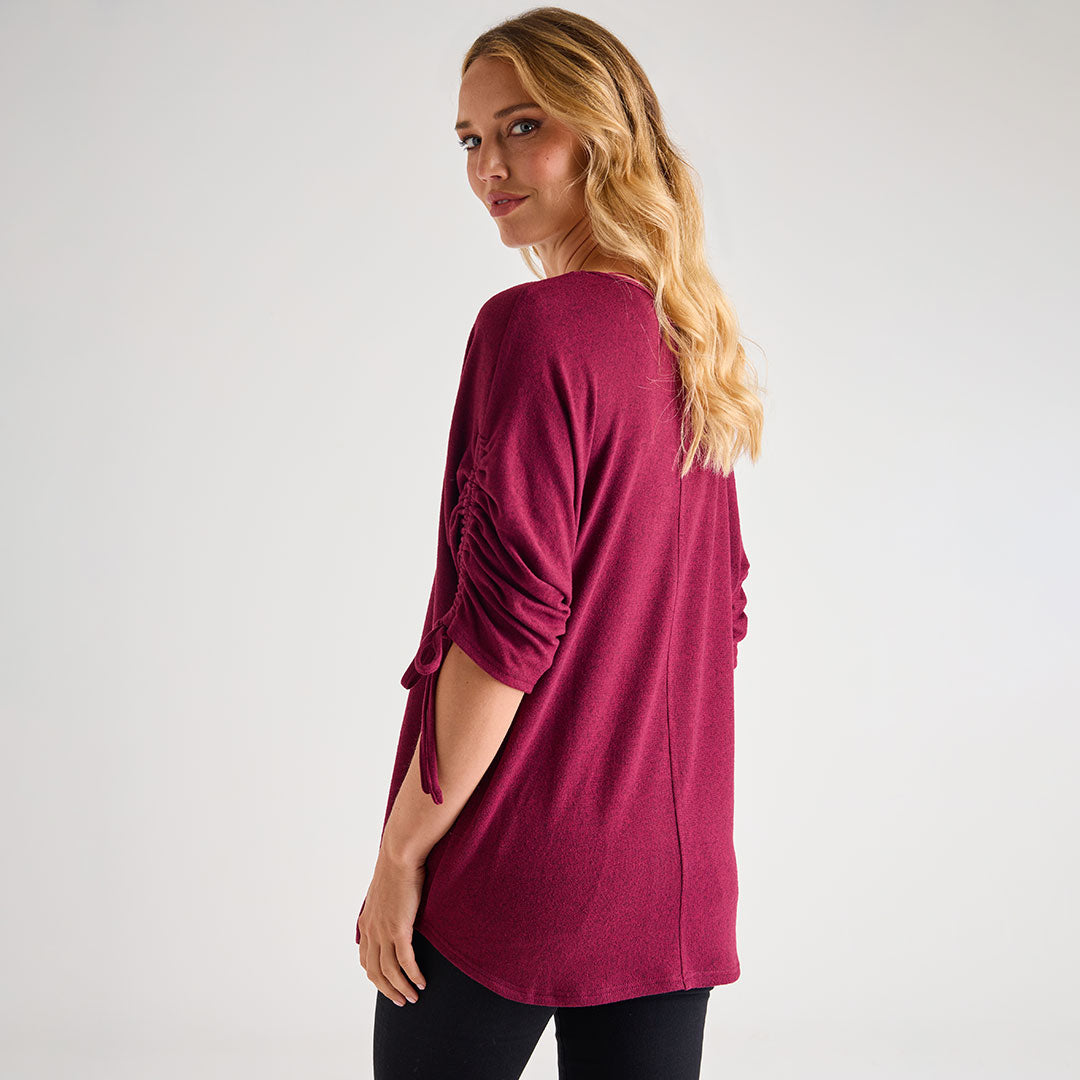 Ladies Ruched Sleeve Batwing Top