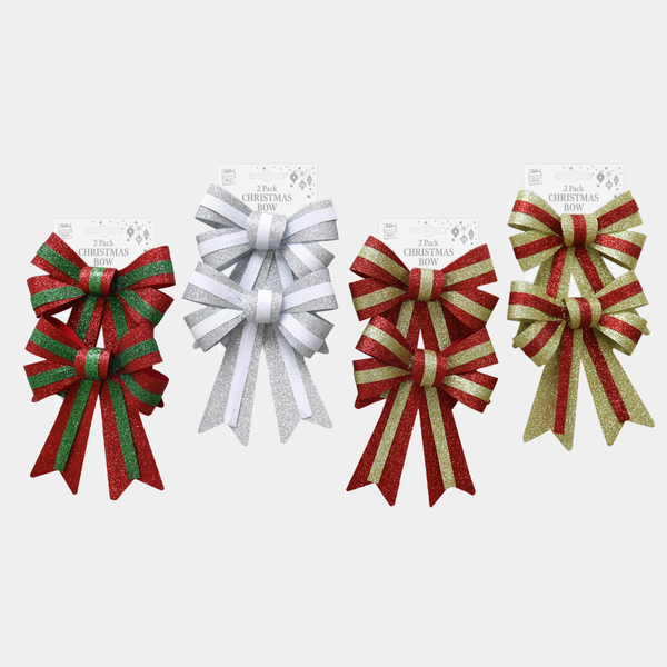 Striped Glitter bow 2pk