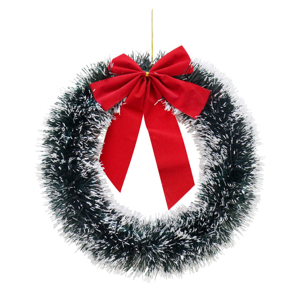 Snow tinsel wreath 33cm with bow