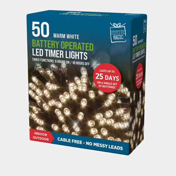 LED timer lights 50 warm white