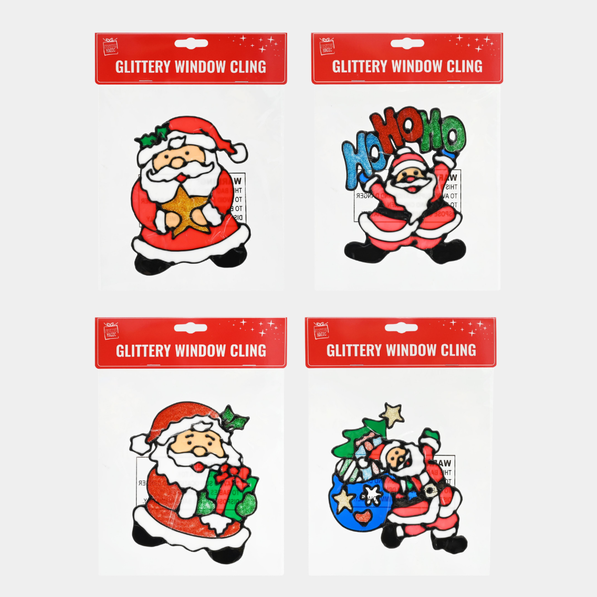Santa Window Sticker 18cm Glitter x 1