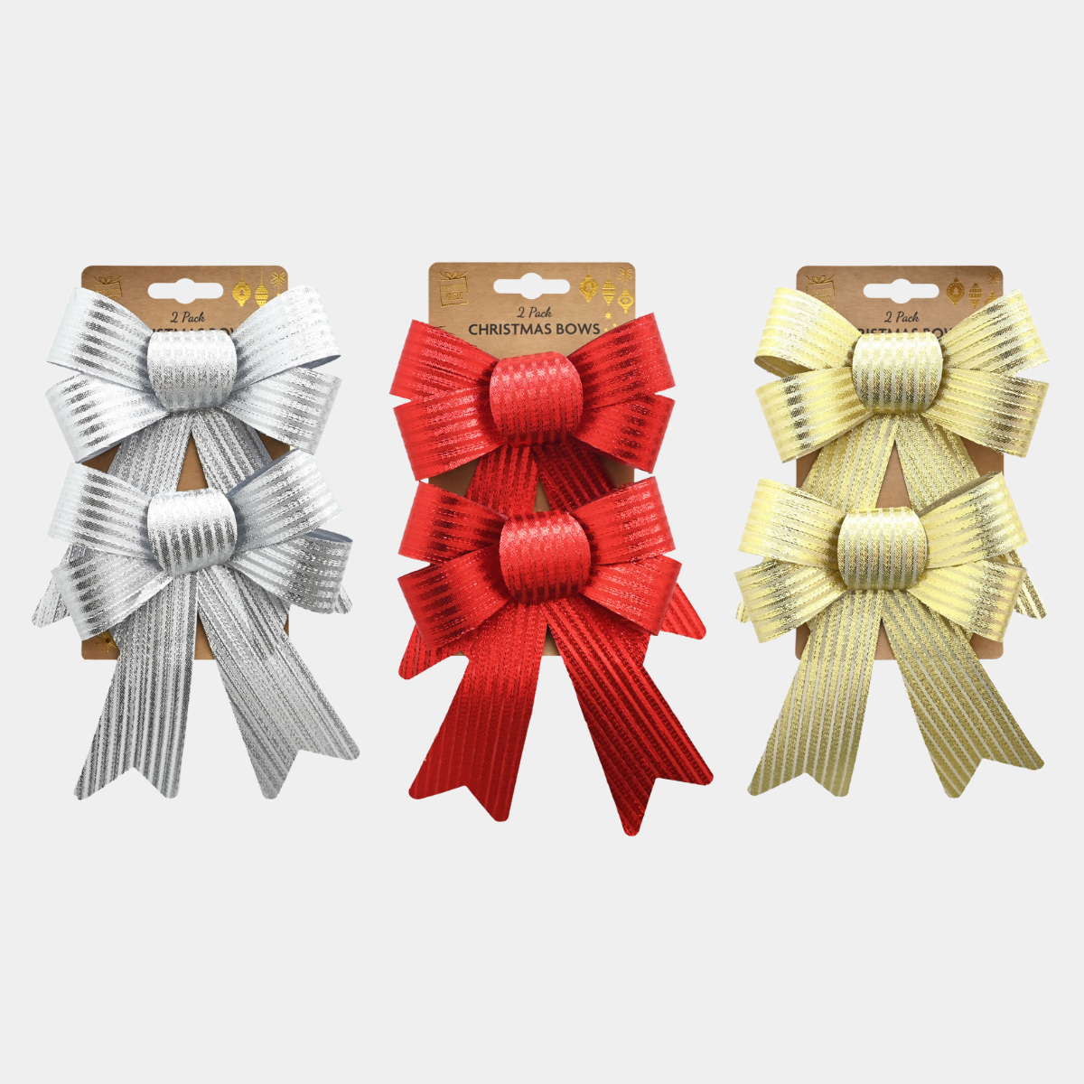 Stripes bow metallic med 2pk
