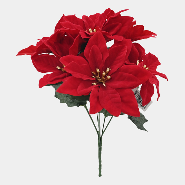 Poinsettia Bunch Flocked 7 head 30cm