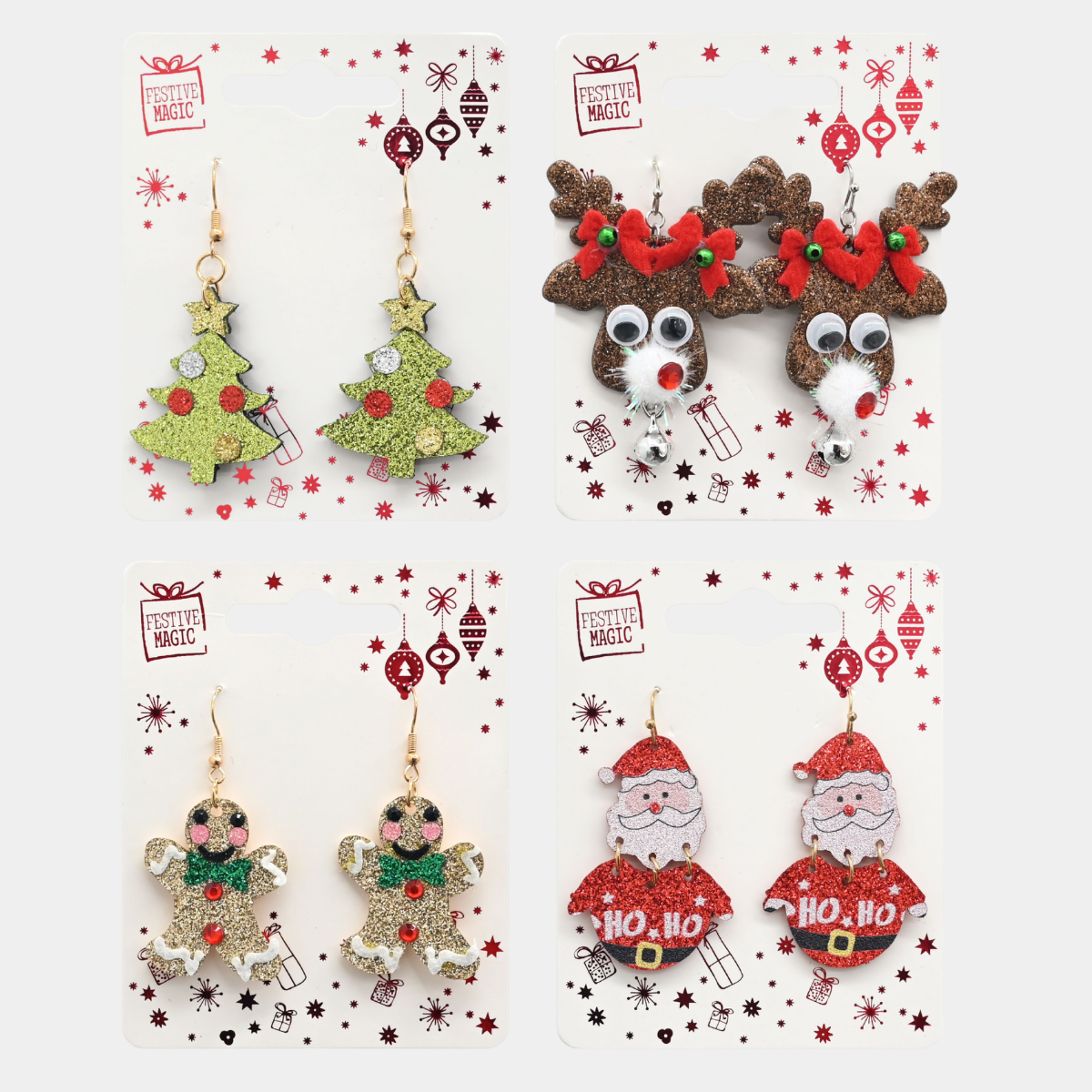 Christmas earrings novelty glitter asst