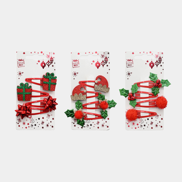 Hair clip red-green deco 4pk