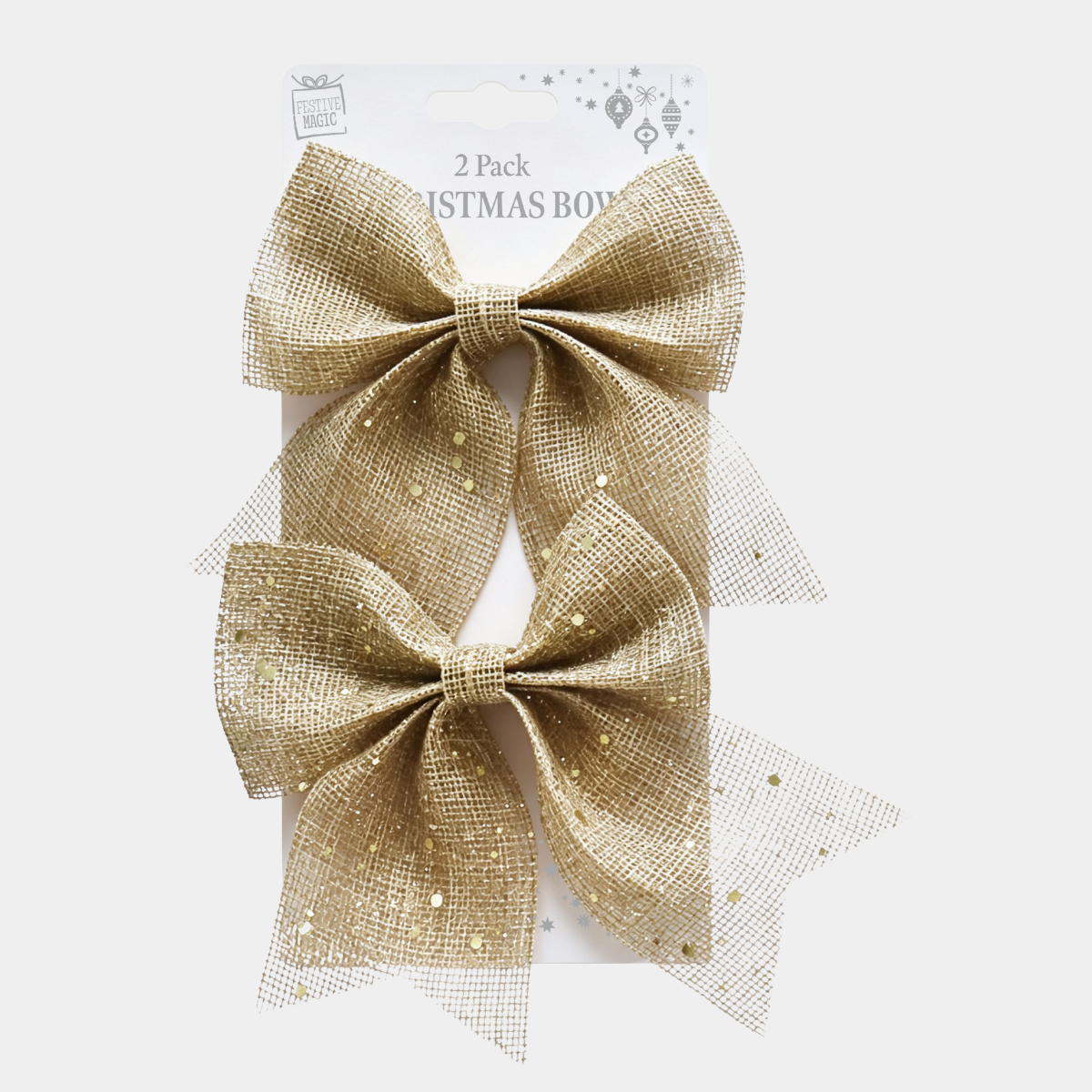 Burlap glitter bow 2pc 12x13cm