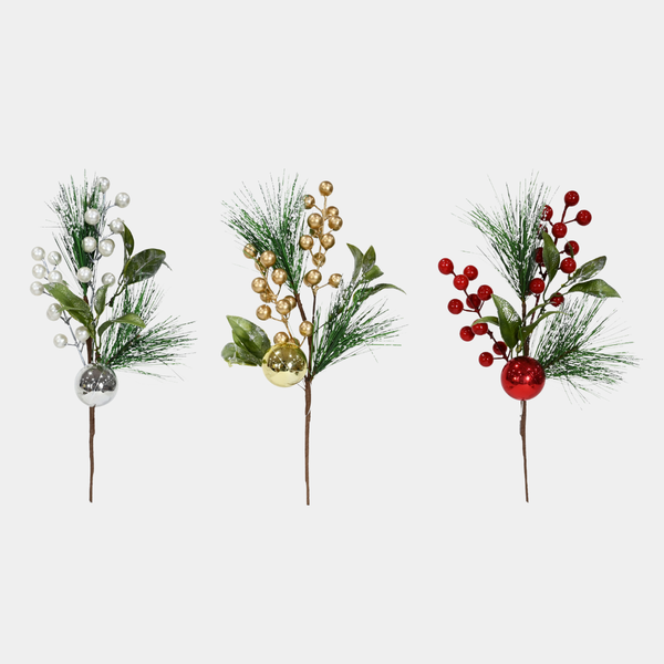 Snowy pine berry bauble 35cm asst 1pc