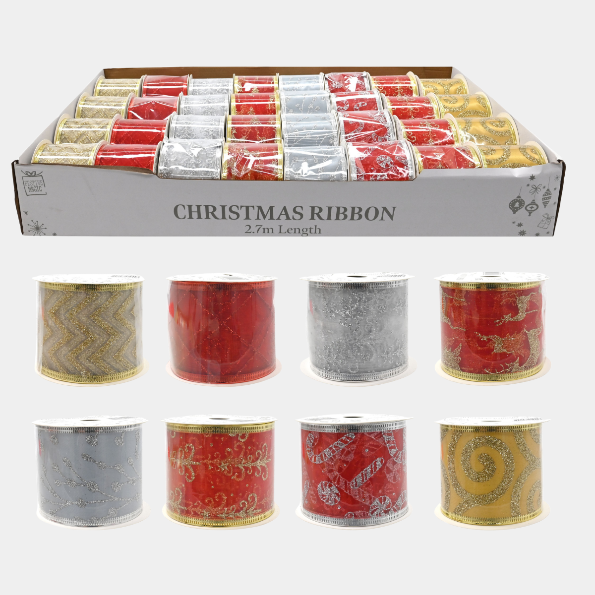 Glitter Ribbon 63mm x 2.7m wire edge - 1 Roll