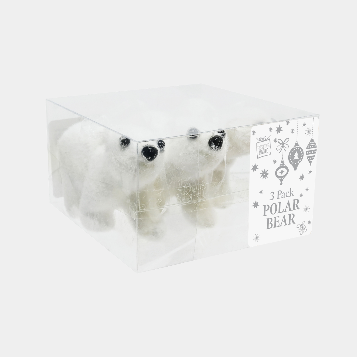 Flocked polar bear ornament 3pc