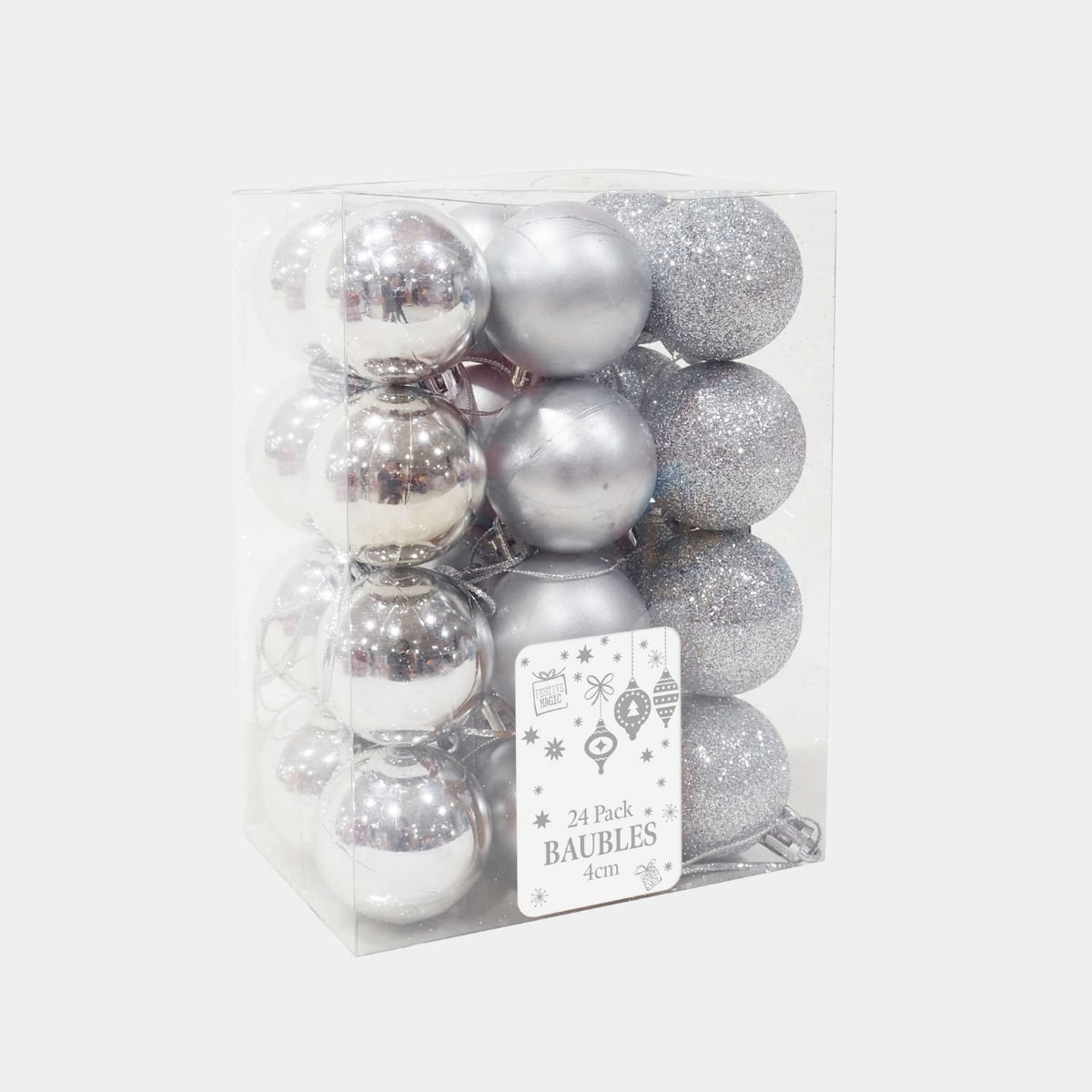 Baubles 40mm 24pk smg silver