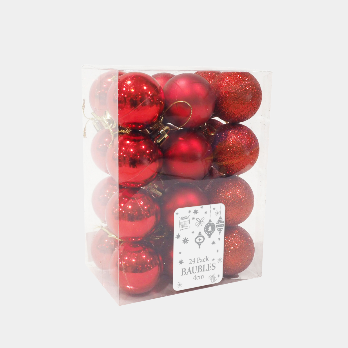Baubles 40mm 24pk Red