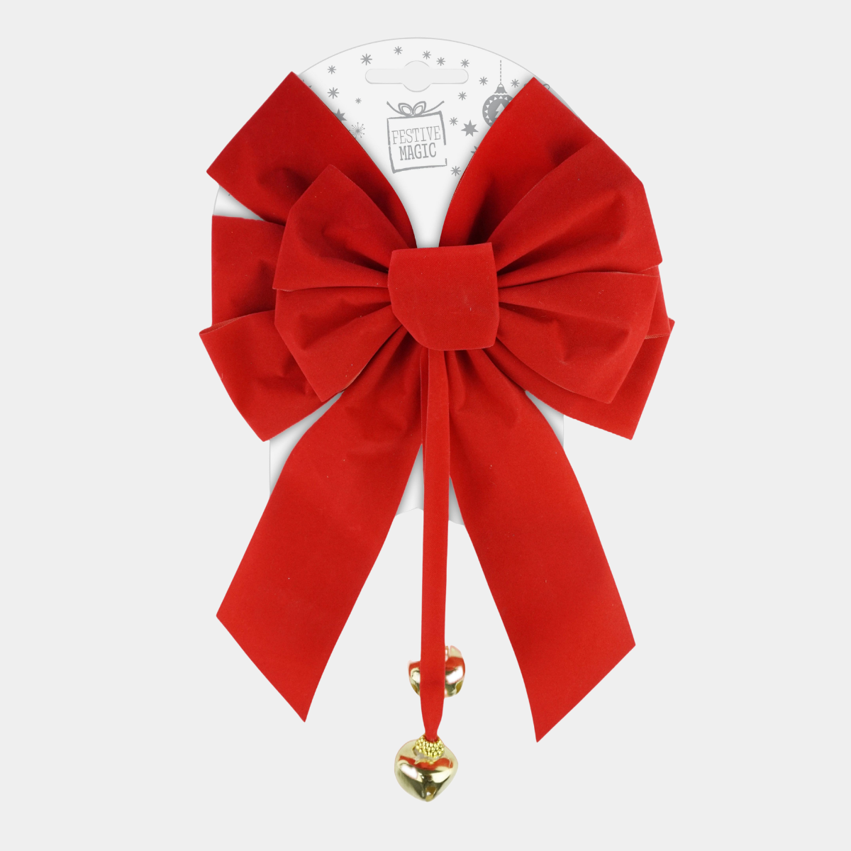 FLOCKED BOW WITH 2 JINGLE BELLS 24x35cm
