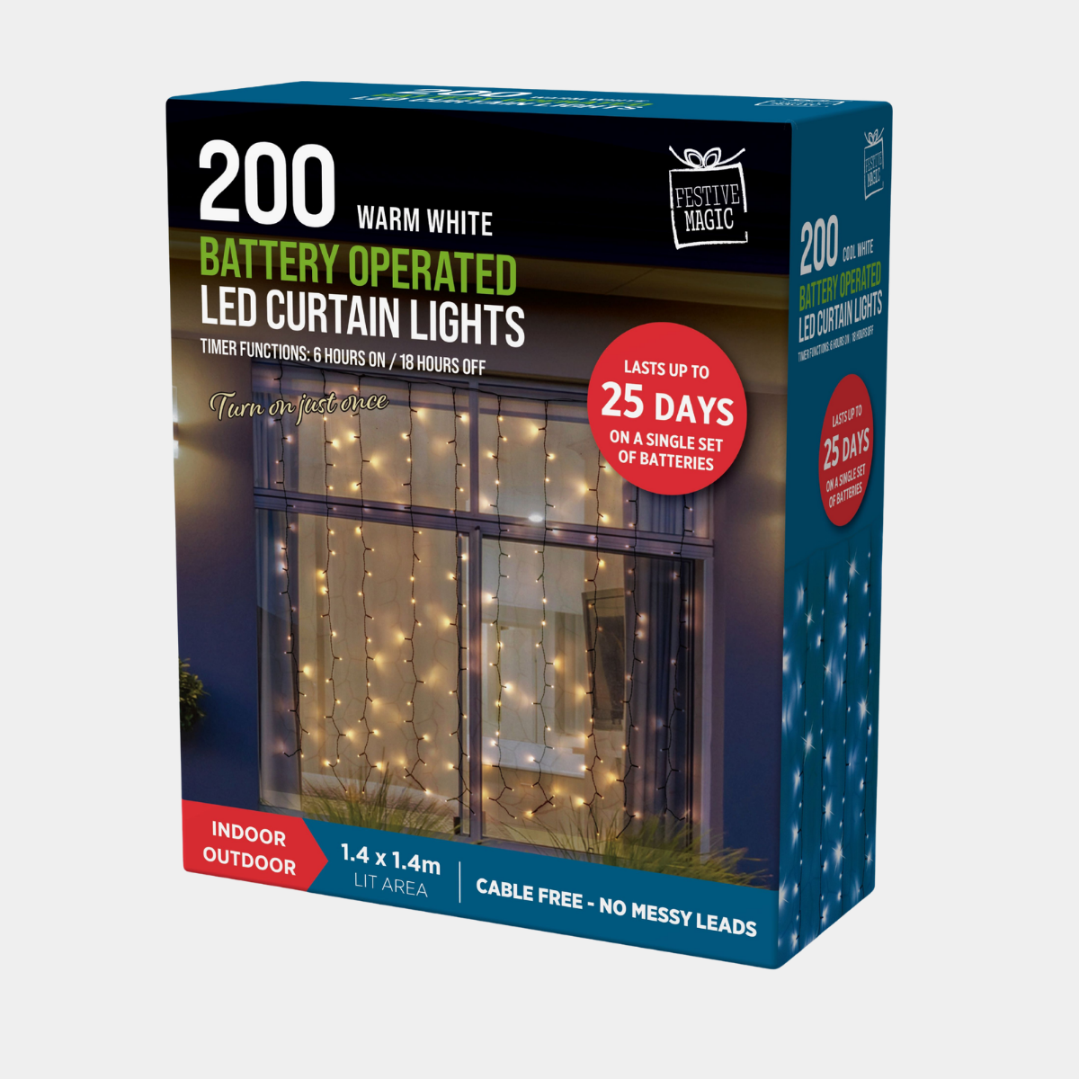 Led timer curtain lights 200 warm white