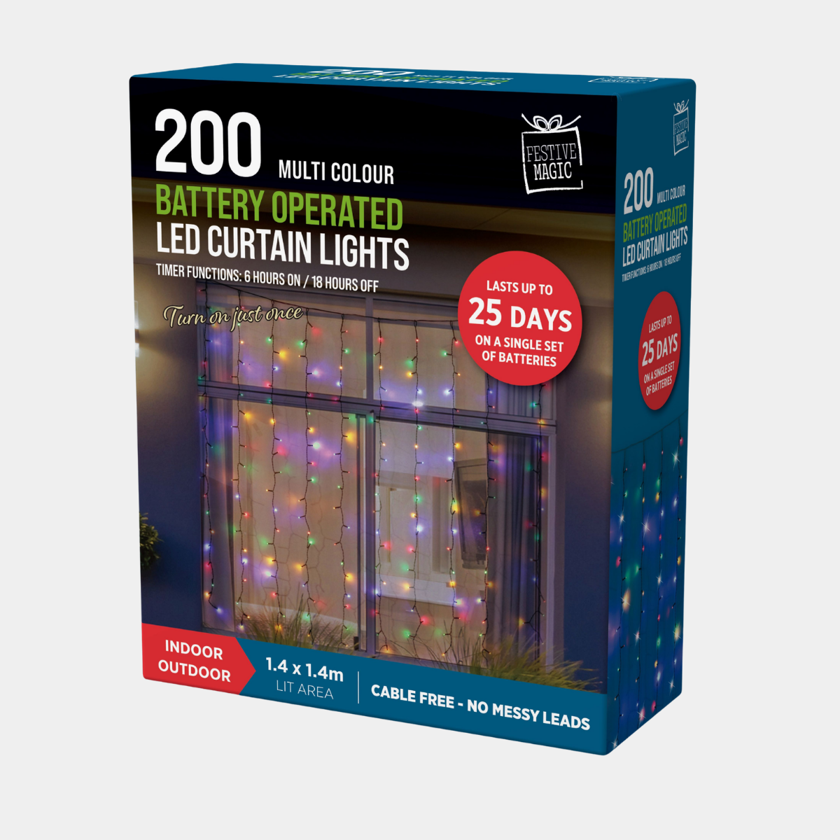 Led timer curtain lights 200 multi